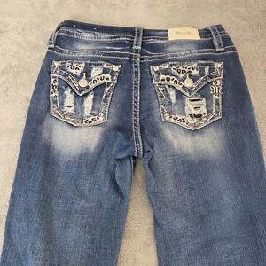 Miss Me Jeans Women's Curvy Crop Mid Rise Distressed Embellished Denim Tag Sz 27